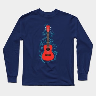 Red Ukulele Flowering Vines Long Sleeve T-Shirt